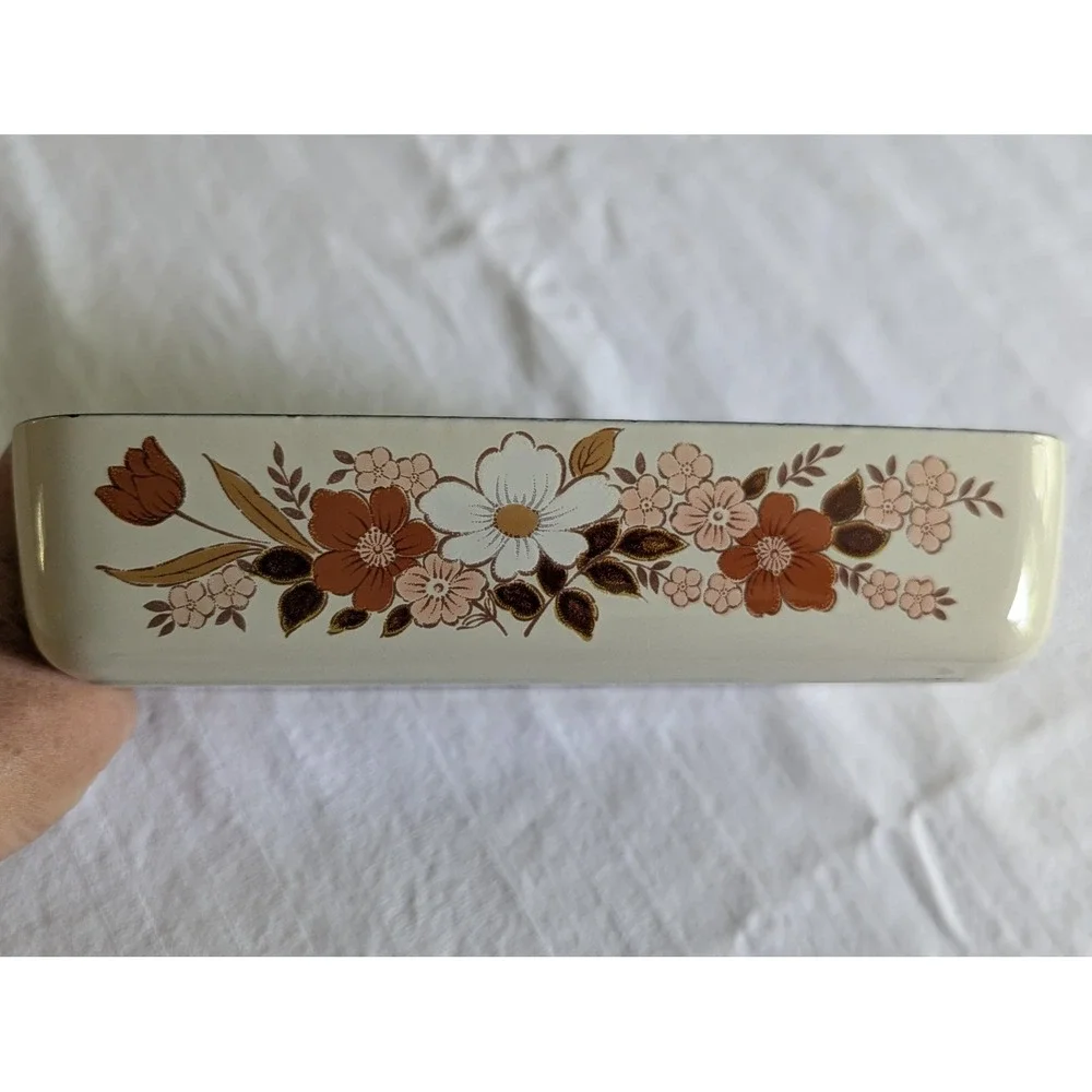 Vintage Kingsbury Dogwood Casserole Dish 70's Enamelware Floral Mid-Century